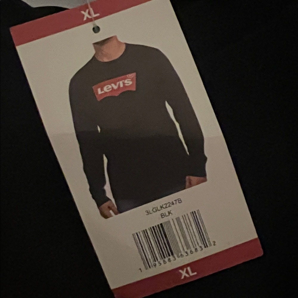 NWT 🏔️🥾🌲 LEVI’S BLACK/RED LONG SLEEVE 100% COTTON RED TAG LOGO TSHIRT Mens XL - Picture 10 of 13
